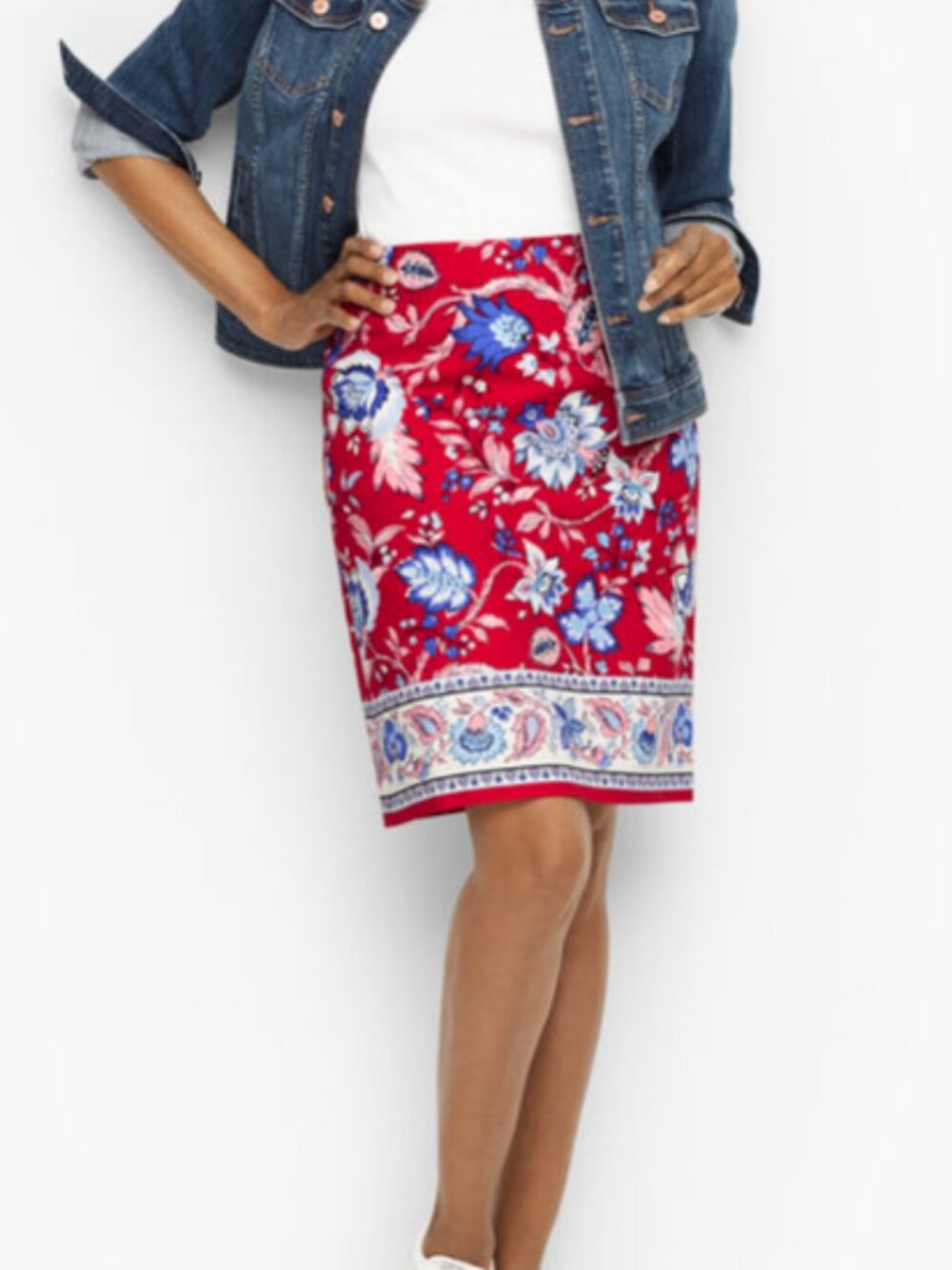 Talbots Canvas A-Line Skirt - Climbing Floral Red/Blue - Size 14 Petite